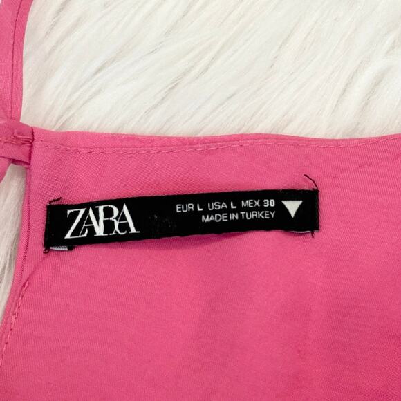 ZARA Flowy Crop Top Square Neck Spaghetti Strap Lace Up Open Back Tank Top Pink - Picture 11 of 14